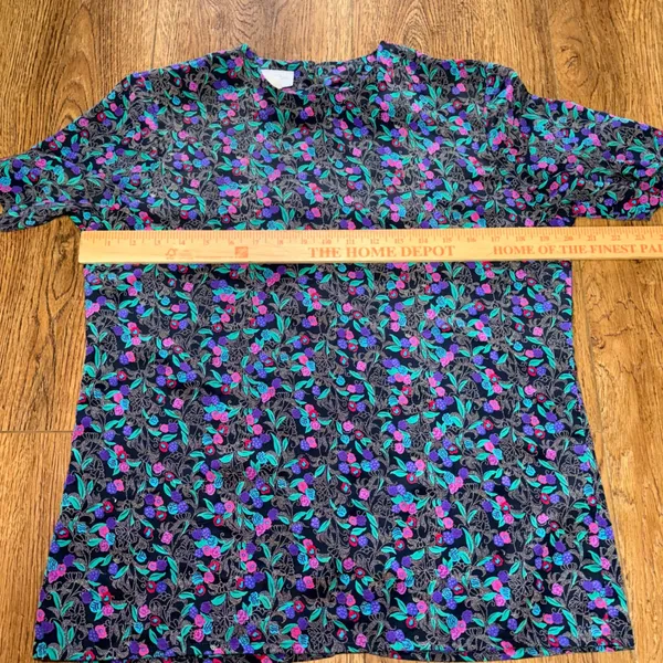 90s Prestige Business Fashions Floral Blouse Purple Pink USA Made Size 10 Office - Image 4