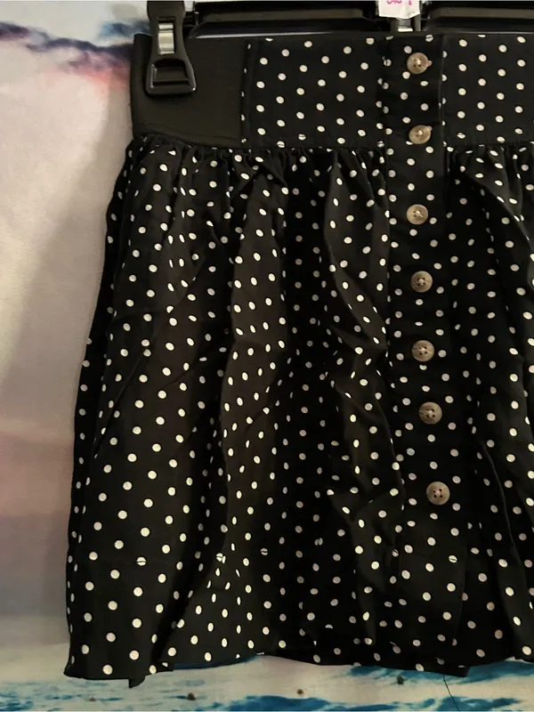 American Eagle Black Polka Dot Button-Front Skirt XS - Image 3
