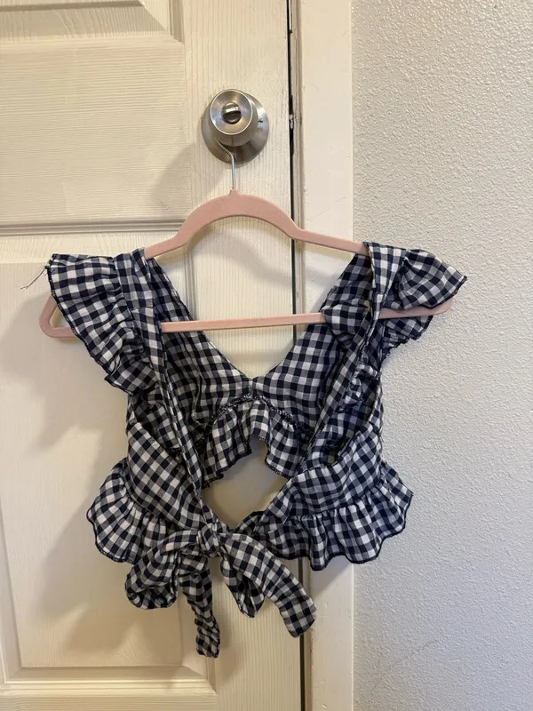 Navy and white crop top - Image 2