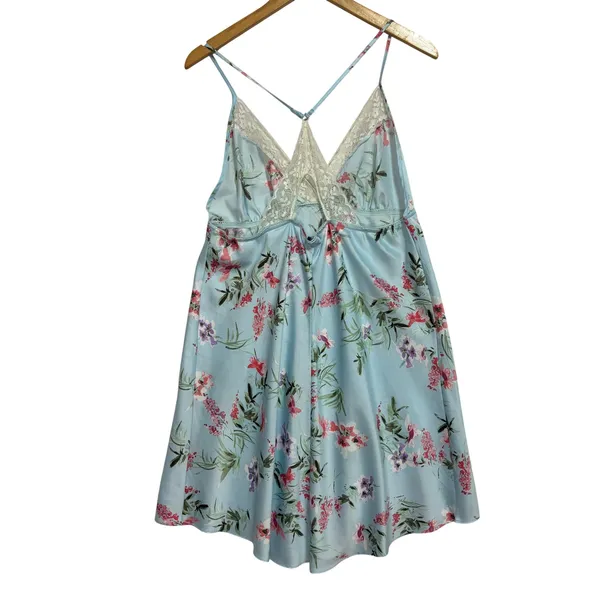 Apt 9 Slip Dress Light Blue‎ Floral Satin Lace Trim Clubwear Festival Coquette M - Image 5