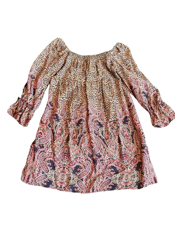 Maeve Anthropologie Milou Dress Cheetah Boho Mixed Print Peasant Flowy Medium - Image 2