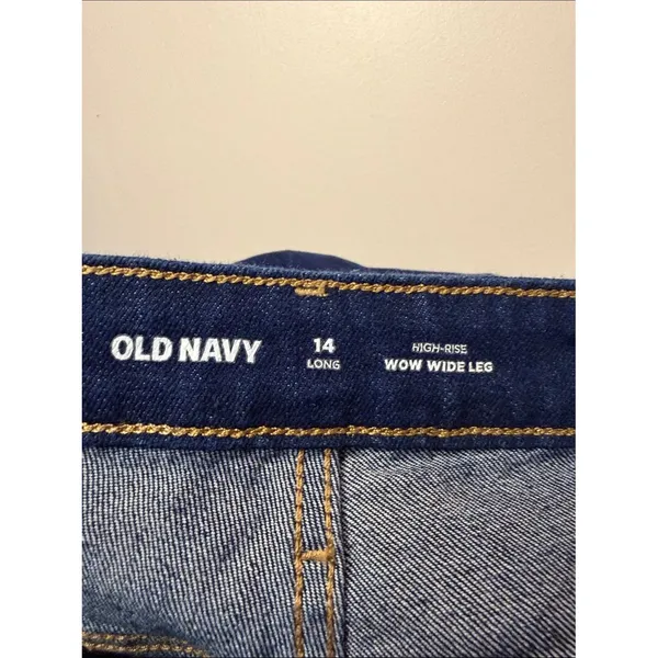 Old Navy High Rise Wow Wide Leg Jeans Dark Wash Raw Hem Size 14 LONG - Image 3