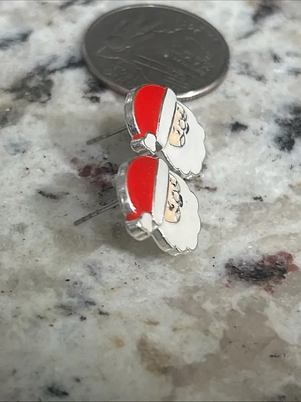 Santa Claus Stud Earrings - Red and White Holiday Earrings - Image 4