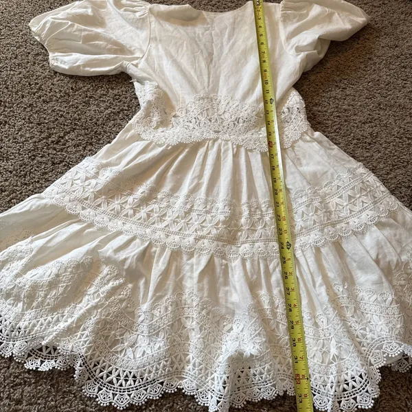 Endless Rose‎ Lace Trim Puff Sleeve Minidress White Sz S Coquette Cottage Core - Image 9