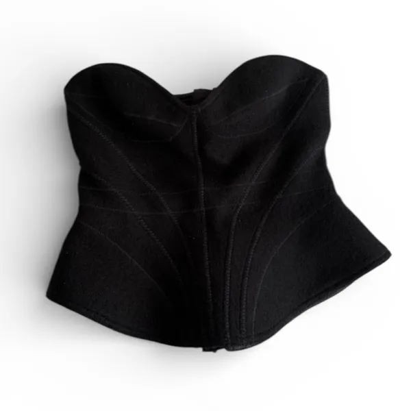 NBD ARLETTE REVOLVE Black Strapless Corset Wool Peplum Y2K Crop Top XS - Image 4