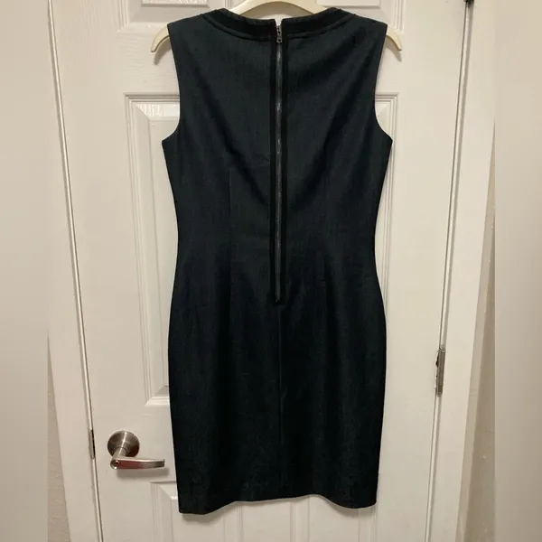 *Tahari Black Sleeveless Exposed Zipper Denim Size Small Sheath Mini Dress - Image 11