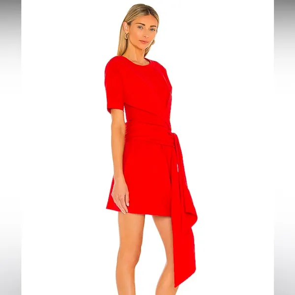 L’ACADAMIE The Nani Mini Dress in Red‎ Orange size Large Tie Waist Sash - Image 8