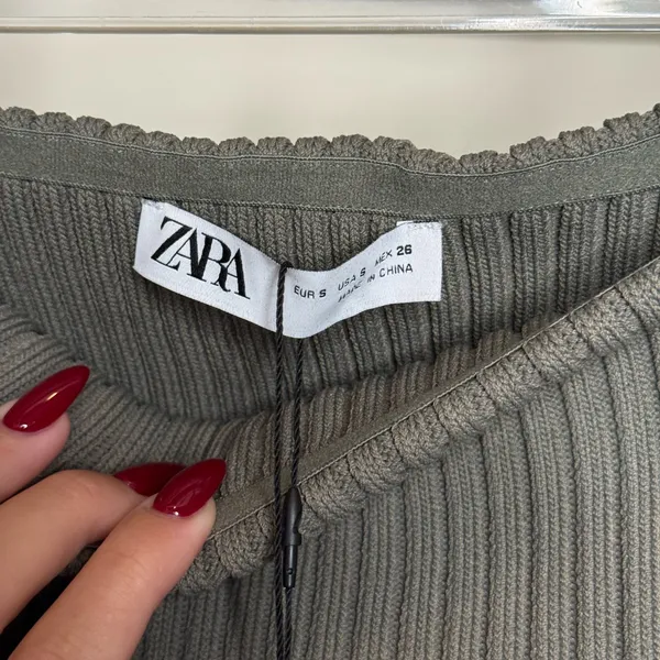Zara Ribbed Knit Top in Olive Green - Image 3