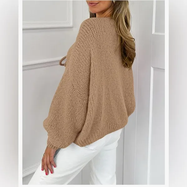 PRETTYGARDEN NEW Tan Tie Front Bow Cardigan Sweater Chunky Knit Long Sleeve L - Image 2