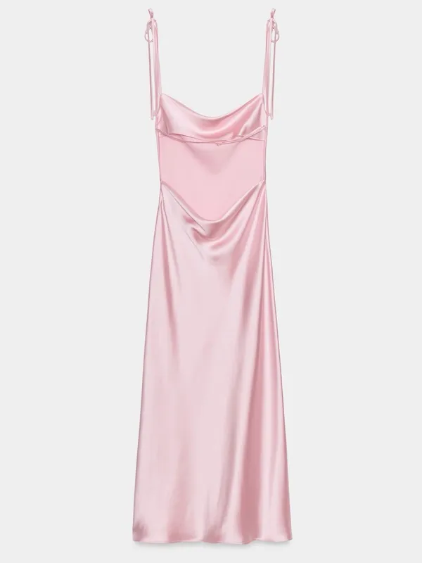Nwt Zara Satin Effect Midi Dress With Tie Straps Size S - Image 5