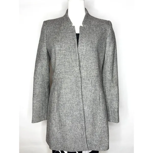 Zara Basic Grey Shetland Wool Coat Stand Collar Tailored Jacket Small Gray - Image 6