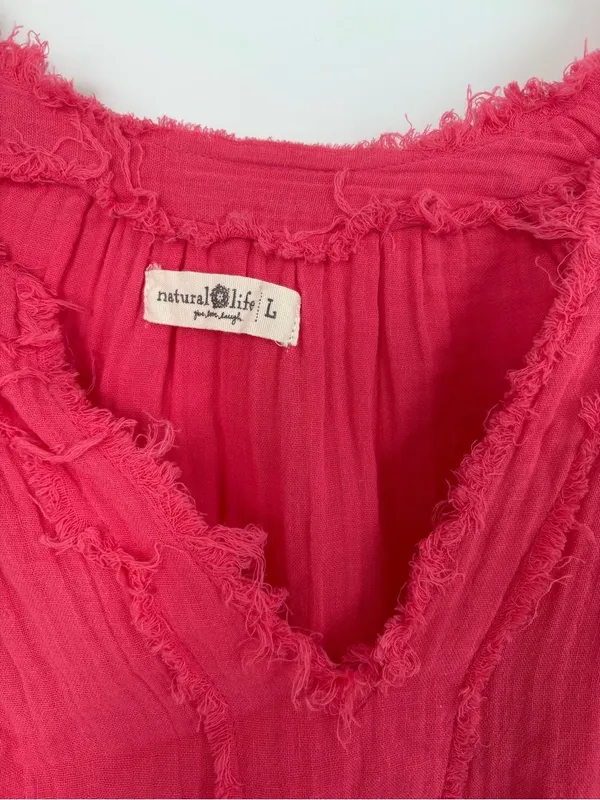 Natural Life pink cotton gauze peasant boho blouse 3/4 sleeve size L - Image 2