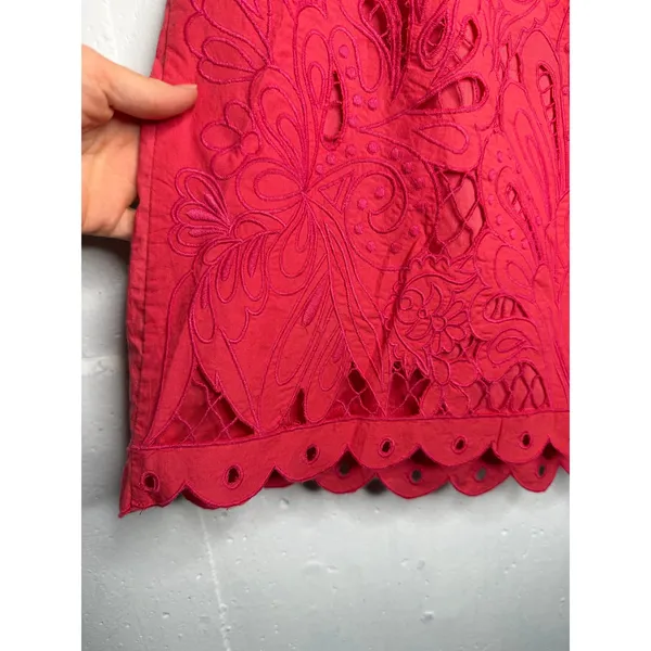 NEW Maeve for Anthropologie Red Coral Eyelet Tank Top Size Medium - Image 6