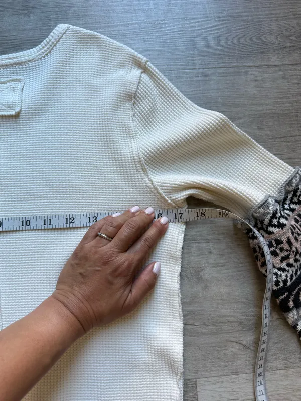 Free People We The Free Waffle Knit Body Mixed Media Print Knit Cuffs Top Size L - Image 9