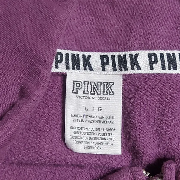PINK Victoria's Secret Funnel Purple Logo Racer Stripe Zip Jacket. L Casual Preppy - Image 10