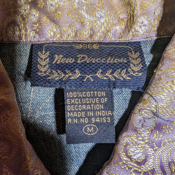 Vtg Y2K New Direction Blue Denim Brocade Satin Patchwork Button Up Jacket Sz M - Image 4