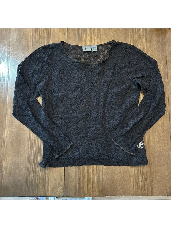 Liz Wear Y2K Black Lace Sheer Floral Long Sleeve Top L Y2K Goth Dark Romantic - Image 2