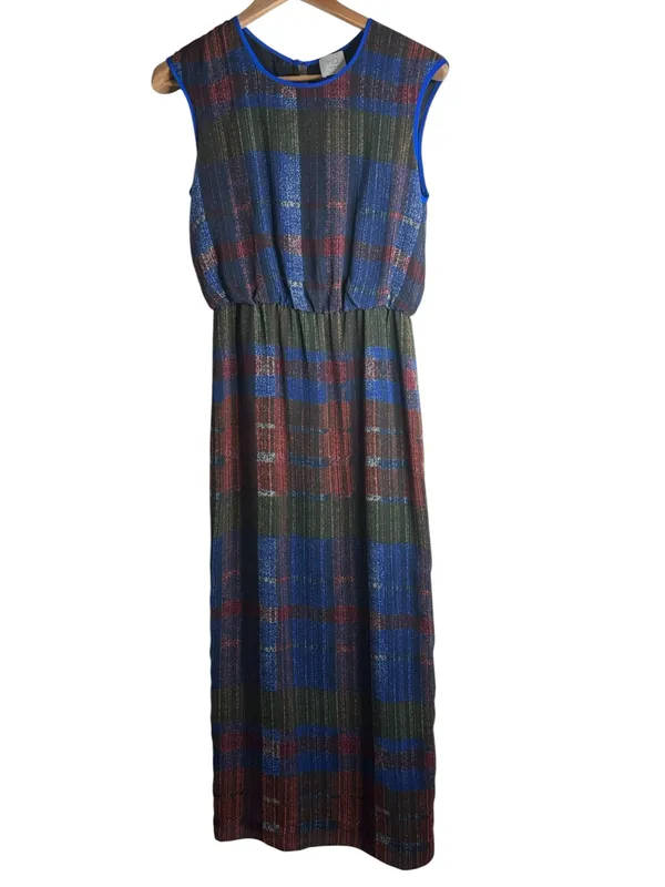 Anthropologie HD in Paris Andaz Plaid Maxi Chiffon Dress Cinched Waist size 4 - Image 2