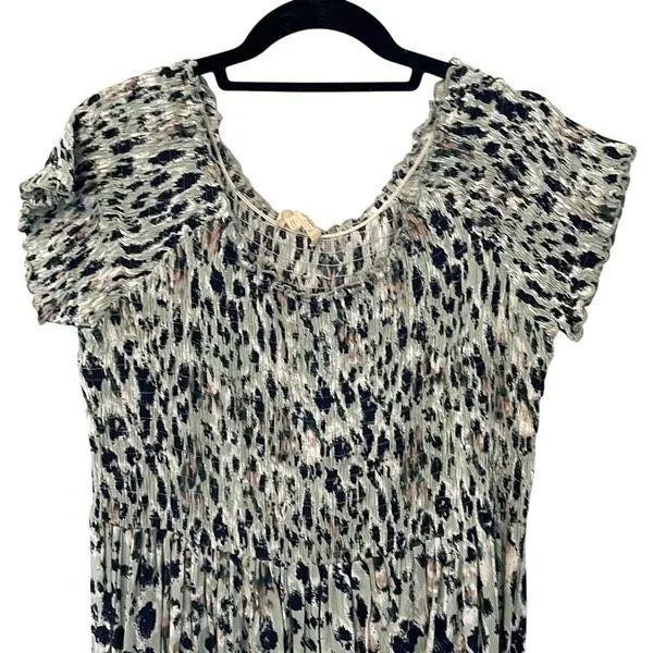 Mystree Womens Animal Print Smocked Slit Summer Maxi Dress Black Green Large‎ - Image 2