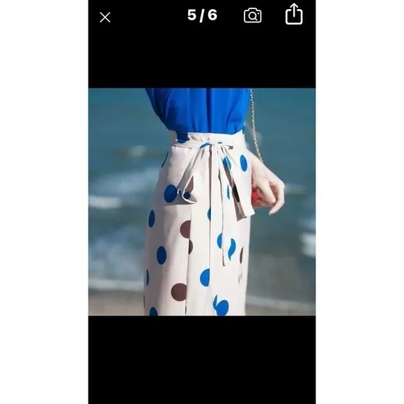 Women Casual blue Polka‎ Dot T Shirt with Asymmetrical Midi Wrap Skirt set new - Image 7