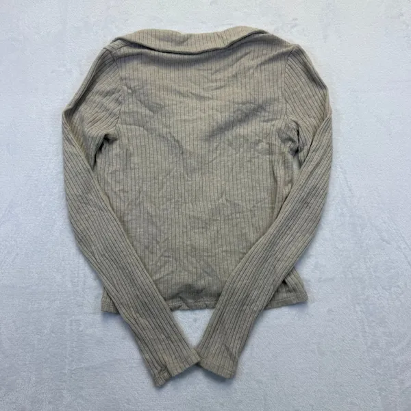 Reformation Tan Ribbed Knit Button Front‎ Cardigan Collared Long Sleeve XS - Image 7