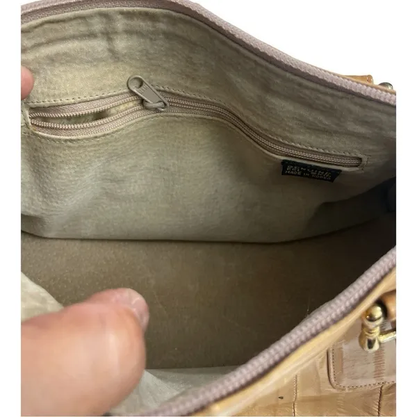 VTG Camel Eel Skin Leather Satchel Top Handle Tote Bag Neutral Minimalist - Image 10