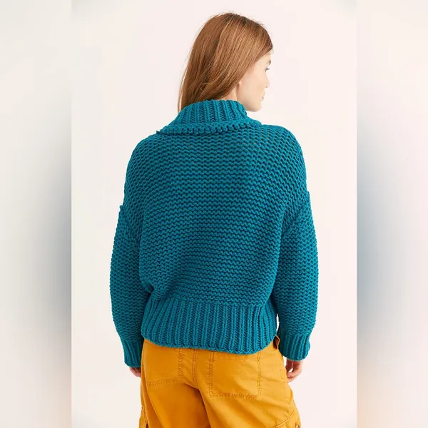 NWOT Free People My Only Sunshine Sweater Chunky Knit In Teal - Image 5