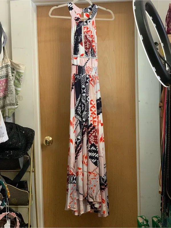 Abel the Label Halter Maxi Dress in Blush Pink/Print Size-X-Small Boho Resort - Image 3