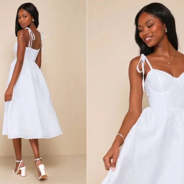LULU's Bridal Engagement Bachelorette Elegant Sexy HOneymoon FLoral Bustier Midi - Image 3