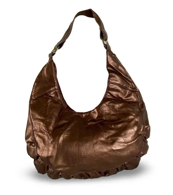 Bronze Colored Vegan Leather Hobo Bag Brown - Image 2
