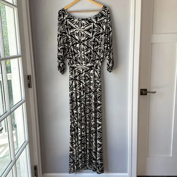 Rachel Pally Jersey Bat Wing Maxi Dress Black White Geometric - Image 2