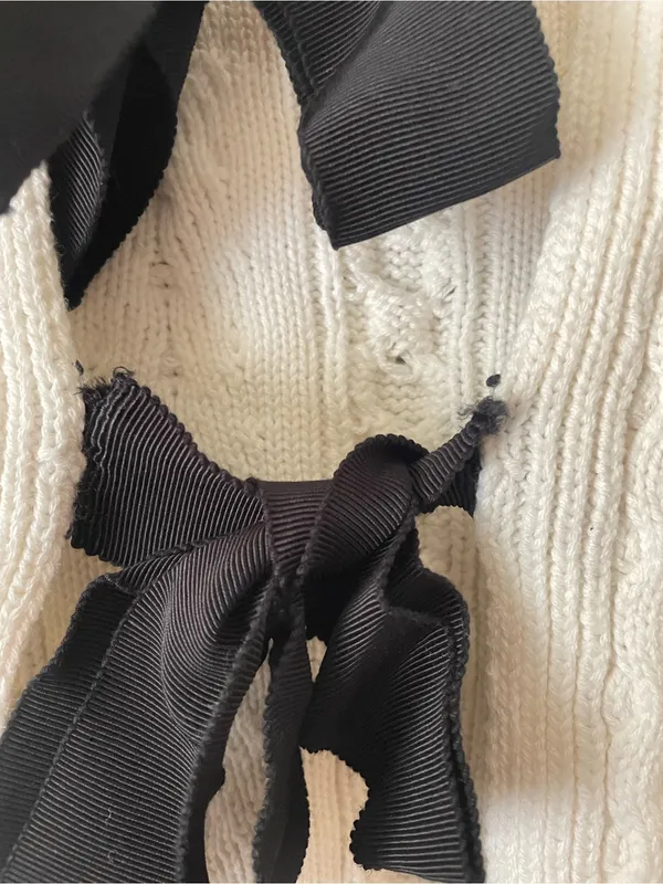 A Loves A Bow Front Cable Knit Bobble Pom Pom Cardigan Sweater Medium - Image 3