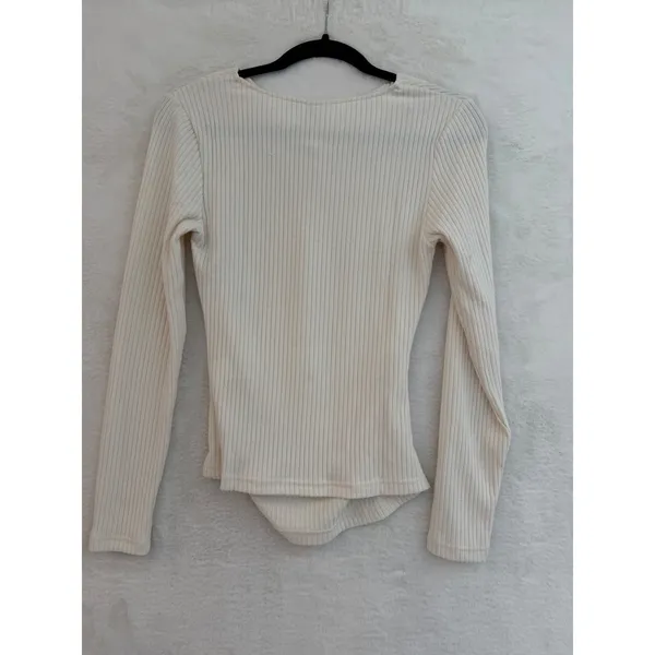 PrettyGarden Ribbed Cowl Neck Top Women Small Cream Long Sleeve Ruched Side NWT - Image 10