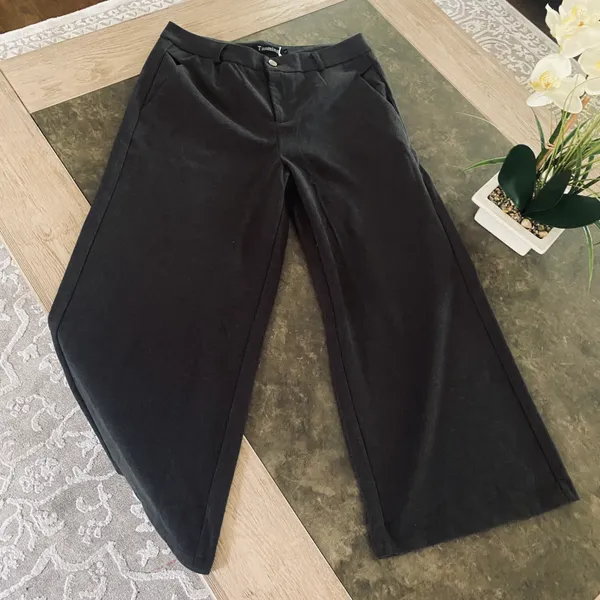 Tanming Women's Casual High Waist Trousers Wool Blend Cropped Wide Leg Pants - Image 7