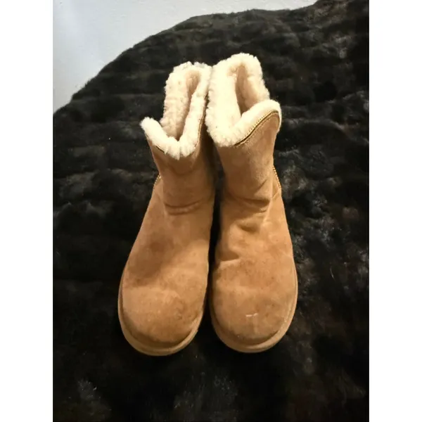 UGG Mini Florence Side Zip Womens Boots Chestnut Suede Sheepskin 8 - Image 3