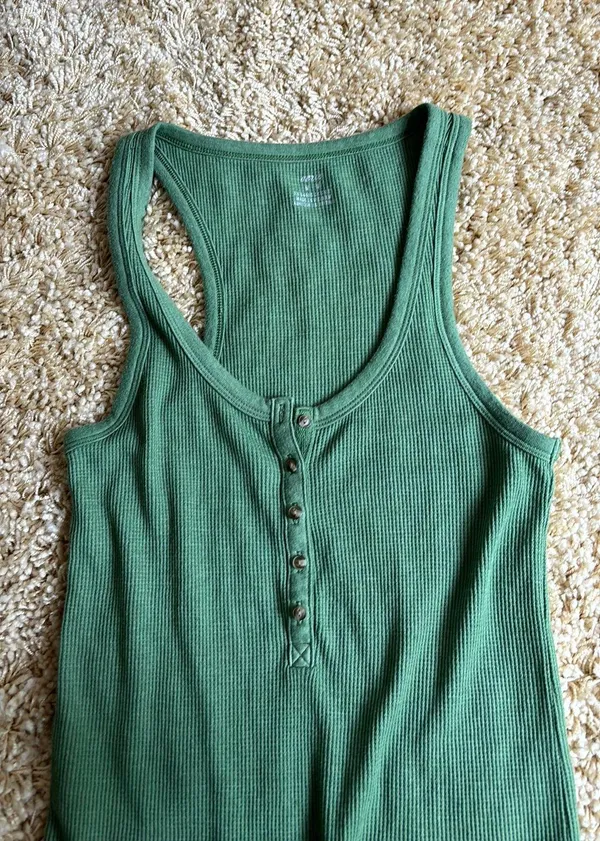 Aerie waffle knit green Henley No BS Tank Top - Image 4