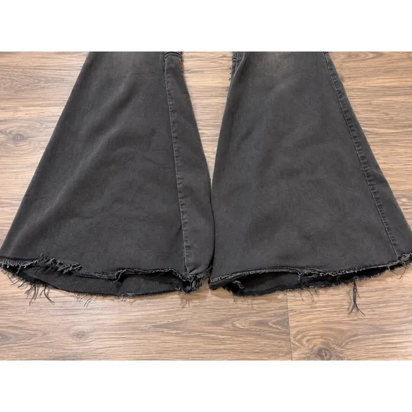 Free People Just Float On Flare Jeans Size 28 Washed Black Charcoal Raw Hem - Image 3