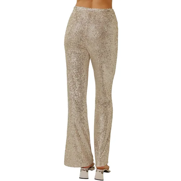 NWT Womens Size Large Cable & Gauge Silver Sequin Pull On Wide-Leg Sparkle Pants - Image 4