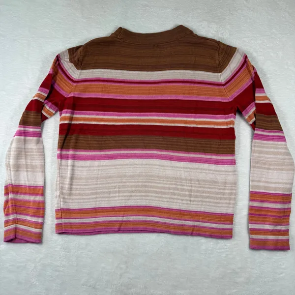 Free People Womens Striped Mock Neck Knit Sweater Brown Pink Red Size Large‎ - Image 7