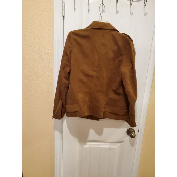 H&M womens biker jacket size US 14 brown zip long sleeve solid - Image 8