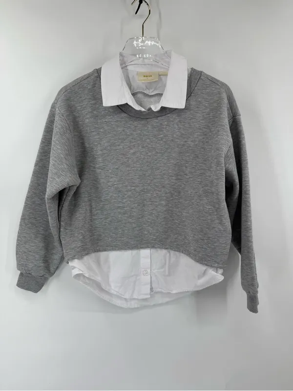 Anthropologie Maeve gray sweatshirt with white shirt is xx small - Image 2