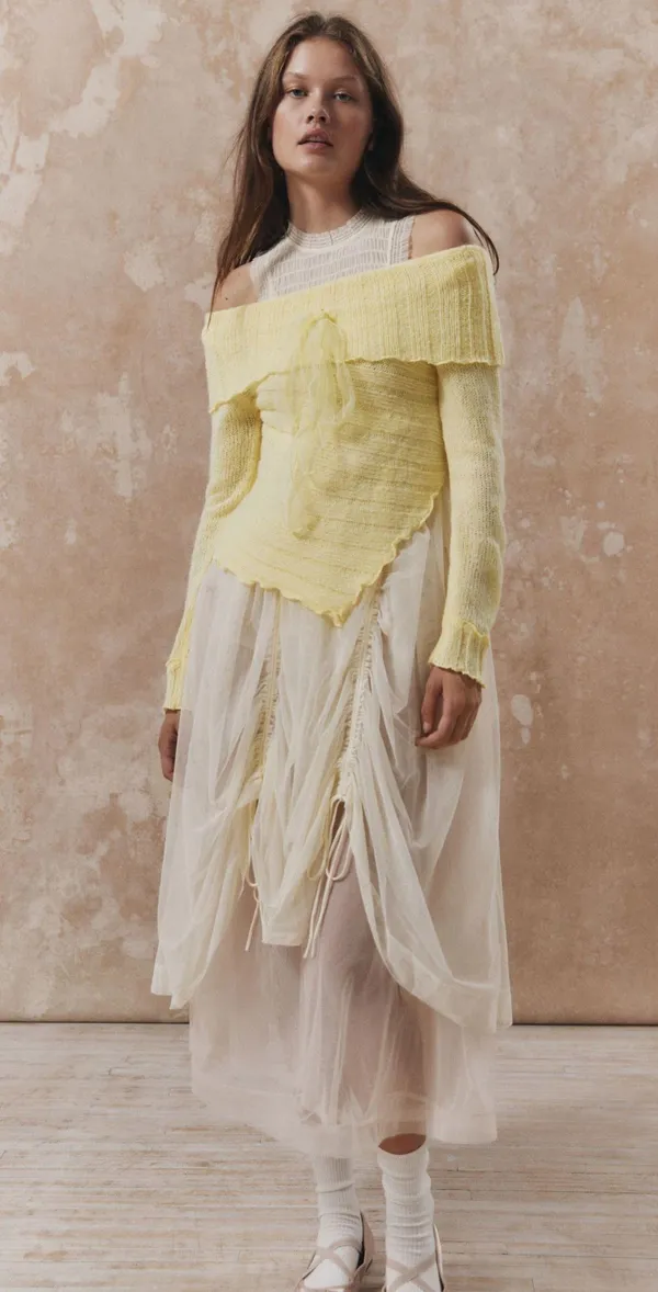 Urban Outfitters Kimchi Blue Yellow Fiona Off the Shoulder Sweater with Bow - Image 9