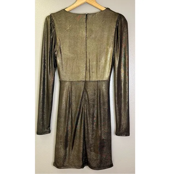 NWT Bishop + Young Luxe Metallic Long Sleeved Ruched Fitted Mini Dress Party - Image 3