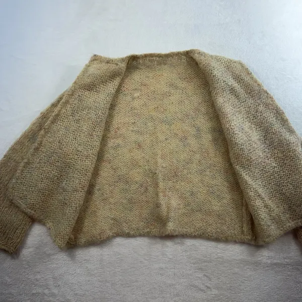Vtg 70s Sz S Cardigan Sweater Open Knit CottageCore Granny Boho Handmade‎ Beige - Image 5