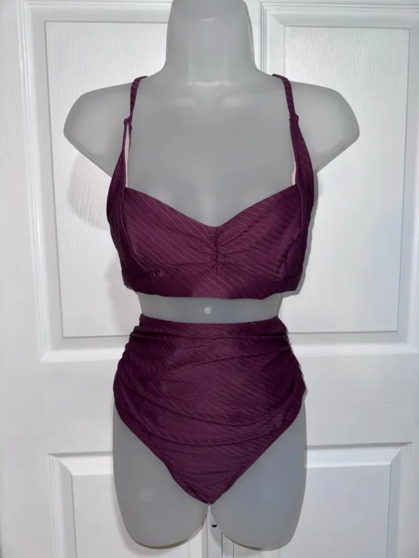 Cupshe Italian Voyage Cross Back Top & Shirring Wine High Waist Bikini Set - Image 4