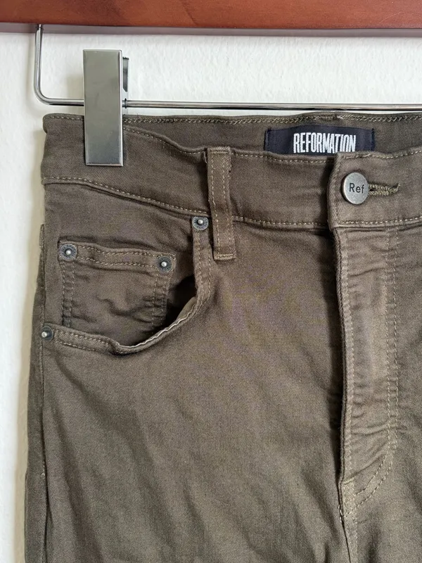 Reformation Olive Green Wide Leg Jeans - Image 3