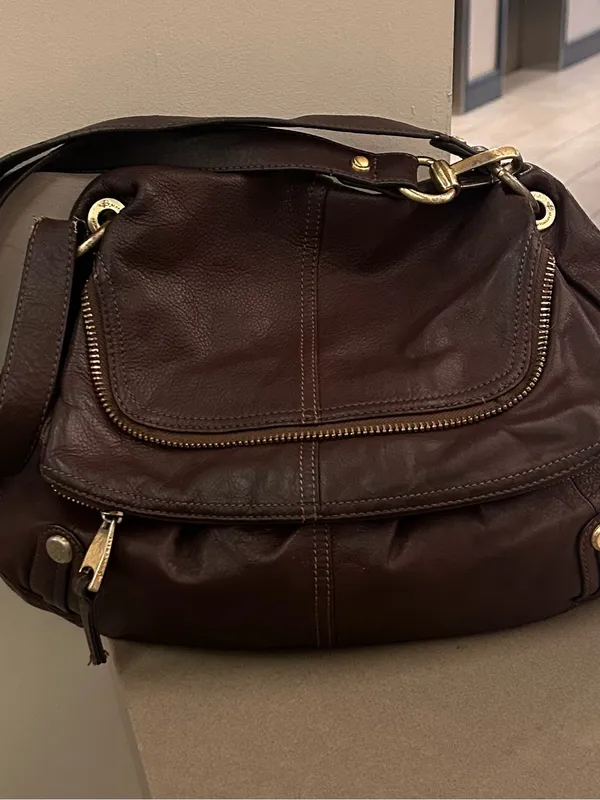 Bag Brown Leather Bag with Gold Hardware-leather! - Image 8