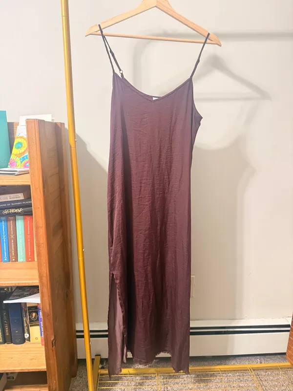 Aerie Burgundy Satin Dress - Image 3