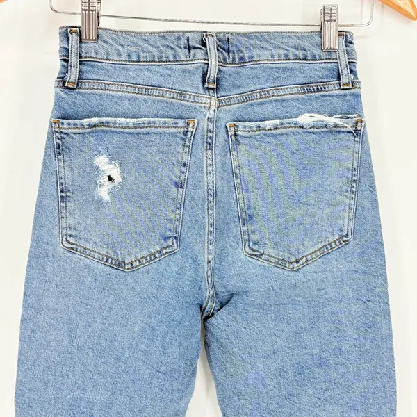 AGOLDE Nico High Rise Straight Leg Jeans Light‎ Wash Distressed Raw Hem Size 25 - Image 12