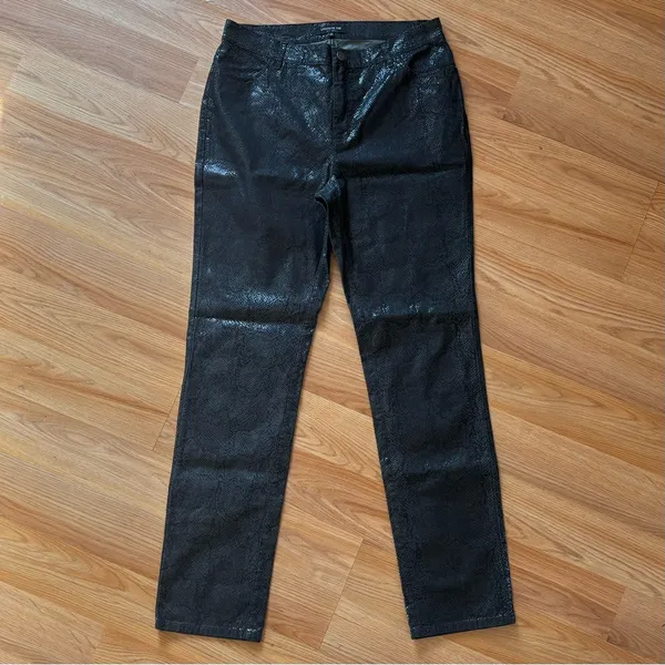 Lafayette 148 Black Shimmer Snakeskin Slim Leg Jeans Size 10 - Image 3